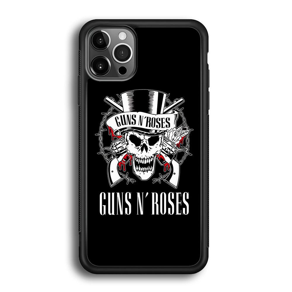 Gun N Roses White Skull iPhone 12 Pro Case-Rubber Black (2D Case)-Oxvistore