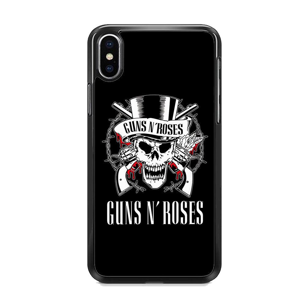 Gun N Roses White Skull iPhone XS Case-Rubber Black (2D Case)-Oxvistore