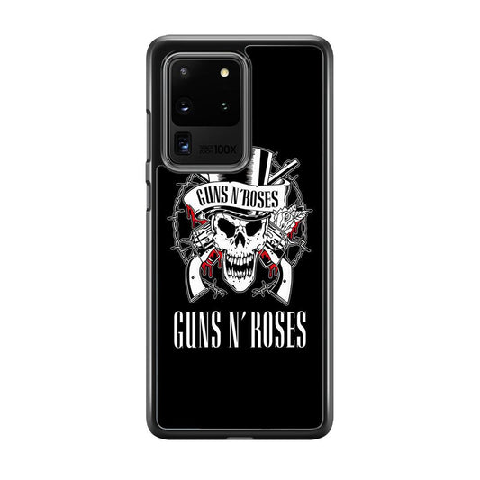 Gun N Roses White Skull Samsung Galaxy S20 Ultra Case-Rubber Black (2D Case)-Oxvistore