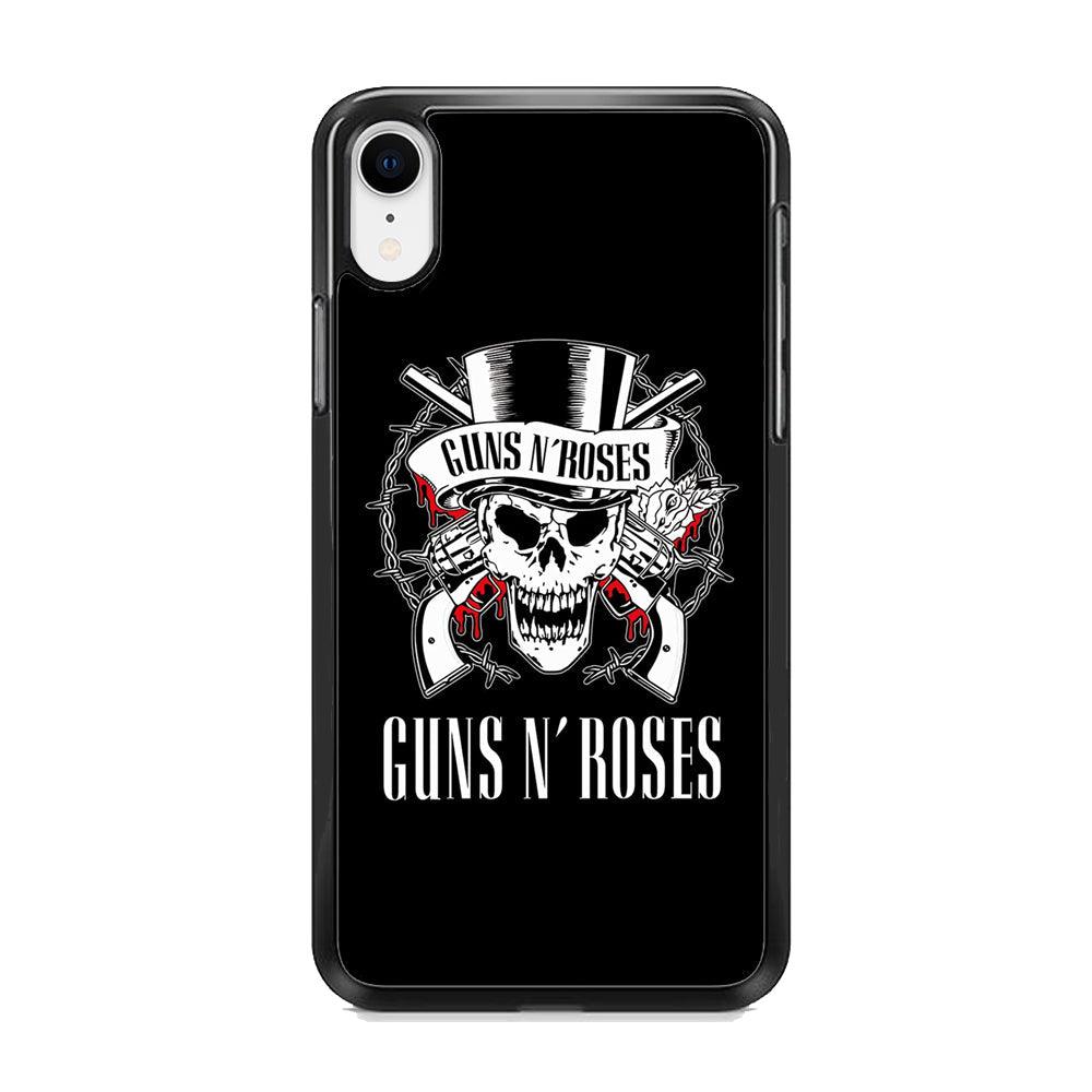Gun N Roses White Skull iPhone XR Case-Rubber Black (2D Case)-Oxvistore