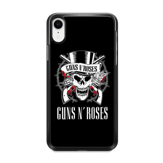 Gun N Roses White Skull iPhone XR Case-Rubber Black (2D Case)-Oxvistore