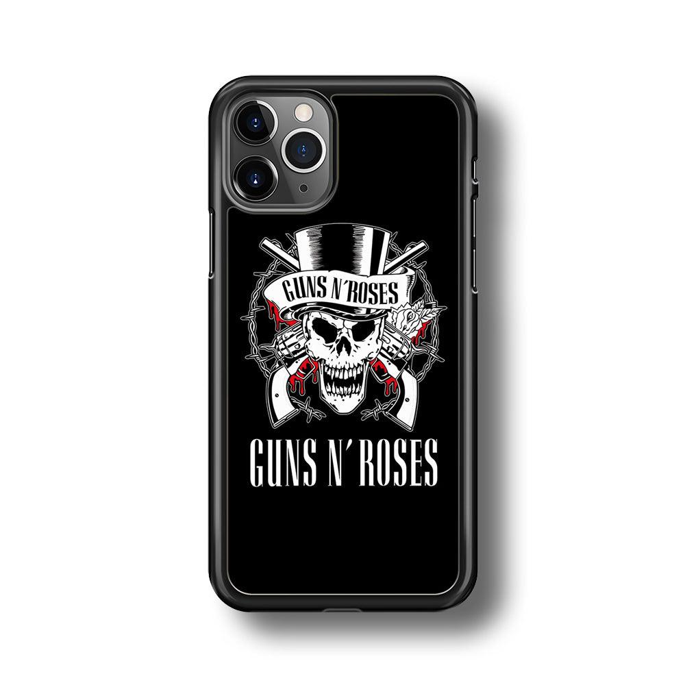 Gun N Roses White Skull iPhone 11 Pro Case-Rubber Black (2D Case)-Oxvistore