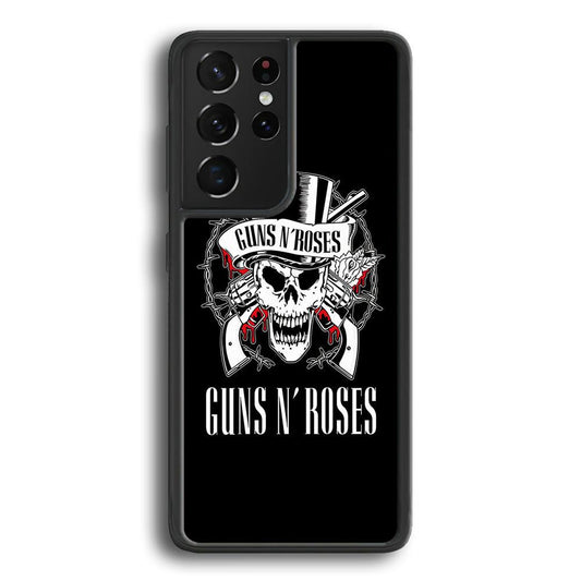 Gun N Roses White Skull Samsung Galaxy S23 Ultra Case-Rubber Black (2D Case)-Oxvistore