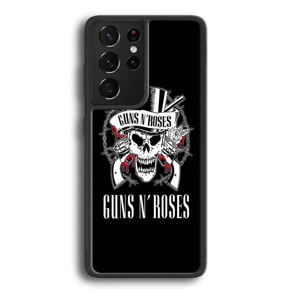 Gun N Roses White Skull Samsung Galaxy S24 Ultra Case-Rubber Black (2D Case)-Oxvistore