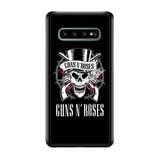 Gun N Roses White Skull Samsung Galaxy S10 Case-Rubber Black (2D Case)-Oxvistore