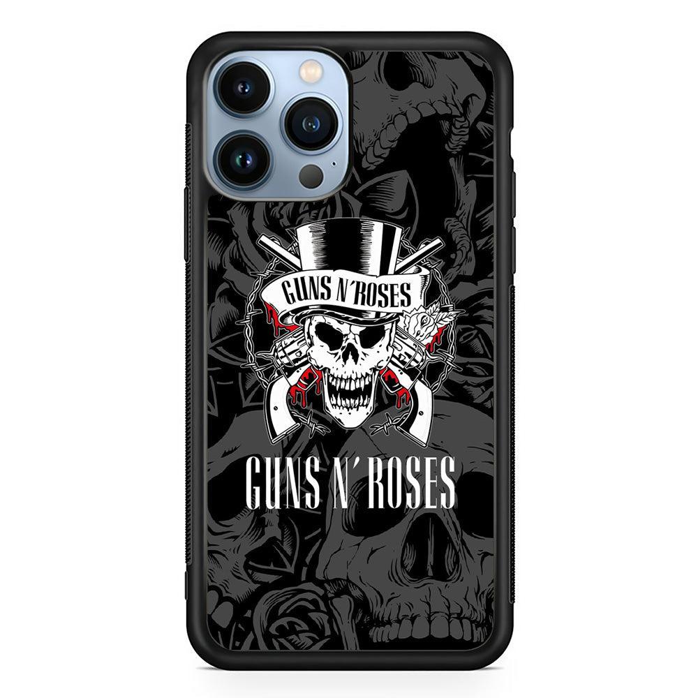 Gun's N Roses Pile of Skulls iPhone 14 Pro Max Case-Rubber Black (2D Case)-Oxvistore
