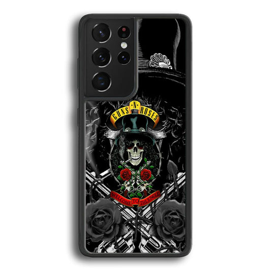 Guns N Roses Smiling Smoker Skull Samsung Galaxy S24 Ultra Case-Rubber Black (2D Case)-Oxvistore