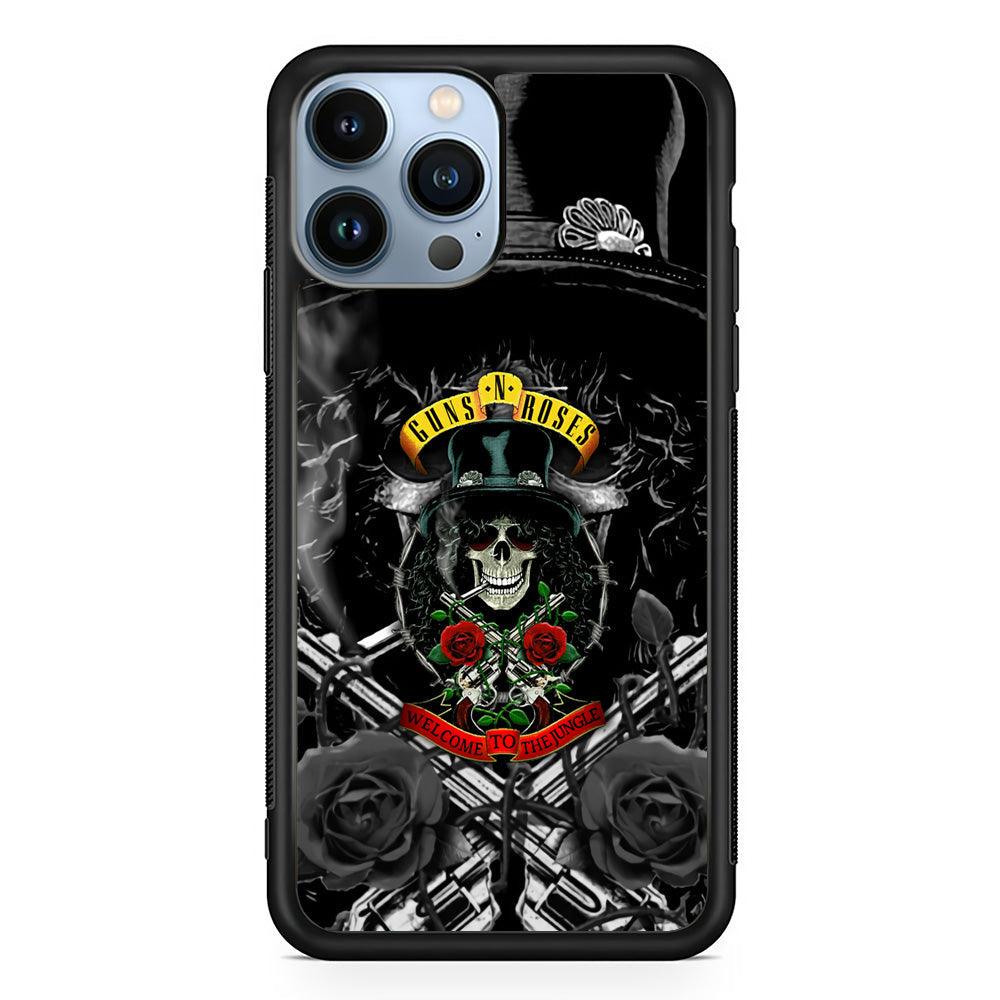 Guns N Roses Smiling Smoker Skull iPhone 13 Pro Max Case-Rubber Black (2D Case)-Oxvistore
