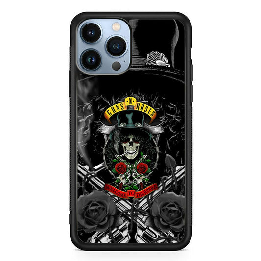 Guns N Roses Smiling Smoker Skull iPhone 13 Pro Max Case-Rubber Black (2D Case)-Oxvistore