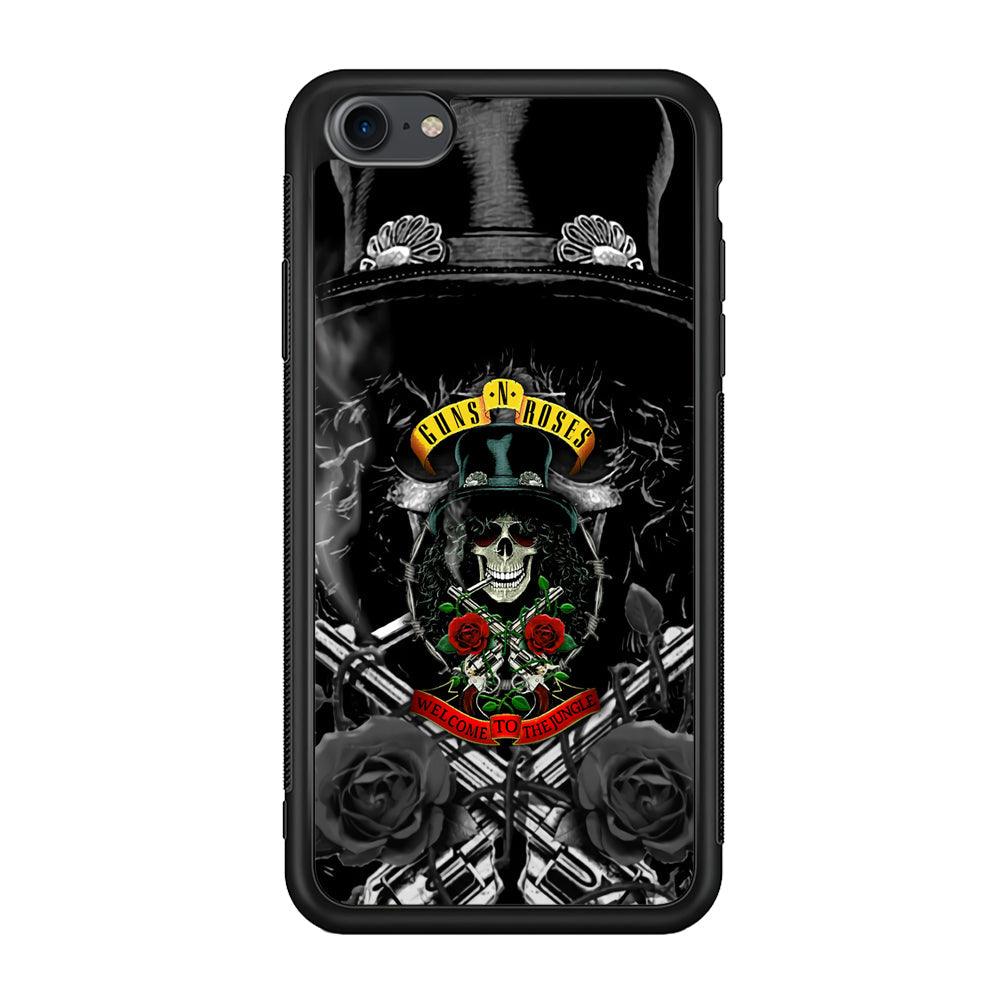 Guns N Roses Smiling Smoker Skull iPhone 7 Case-Rubber Black (2D Case)-Oxvistore