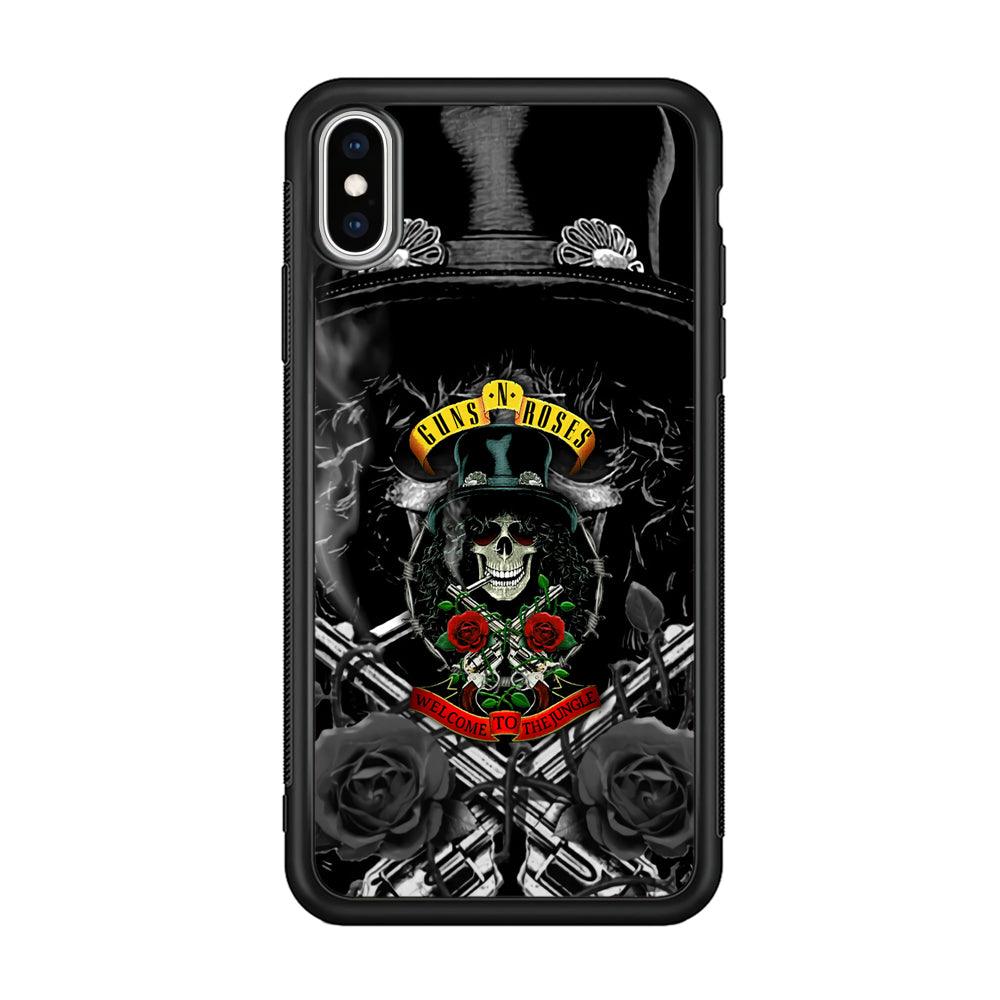 Guns N Roses Smiling Smoker Skull iPhone Xs Max Case-Rubber Black (2D Case)-Oxvistore