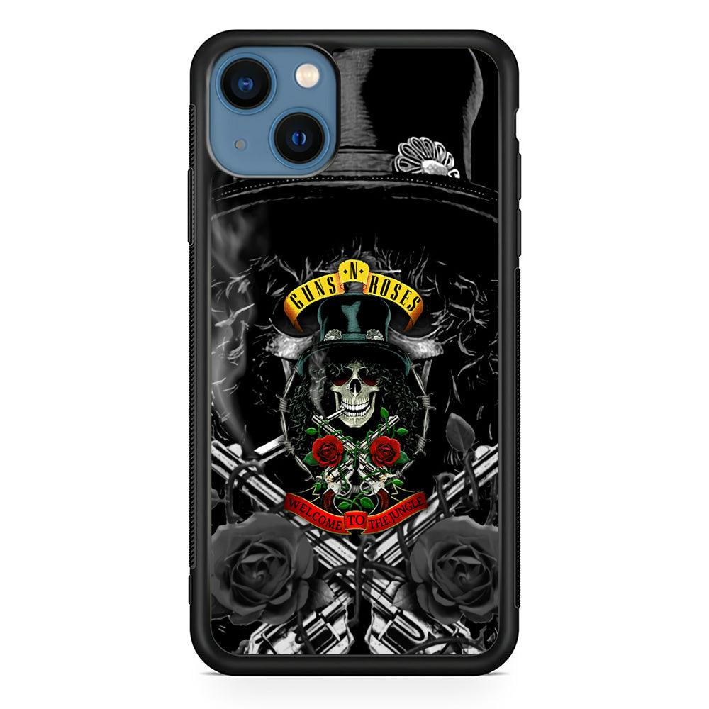 Guns N Roses Smiling Smoker Skull iPhone 14 Case-Rubber Black (2D Case)-Oxvistore