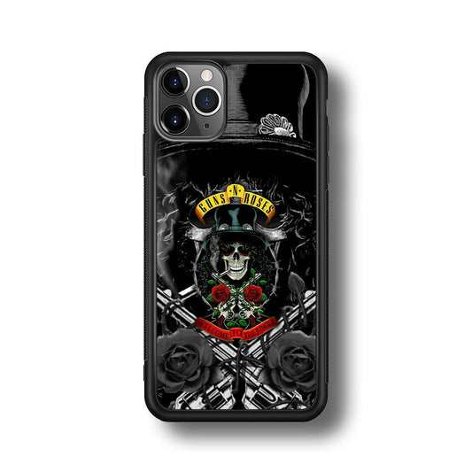 Guns N Roses Smiling Smoker Skull iPhone 11 Pro Max Case-Rubber Black (2D Case)-Oxvistore