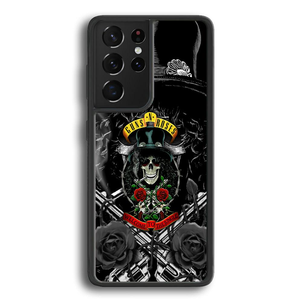 Guns N Roses Smiling Smoker Skull Samsung Galaxy S21 Ultra Case-Rubber Black (2D Case)-Oxvistore