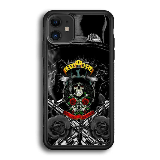 Guns N Roses Smiling Smoker Skull iPhone 12 Case-Rubber Black (2D Case)-Oxvistore