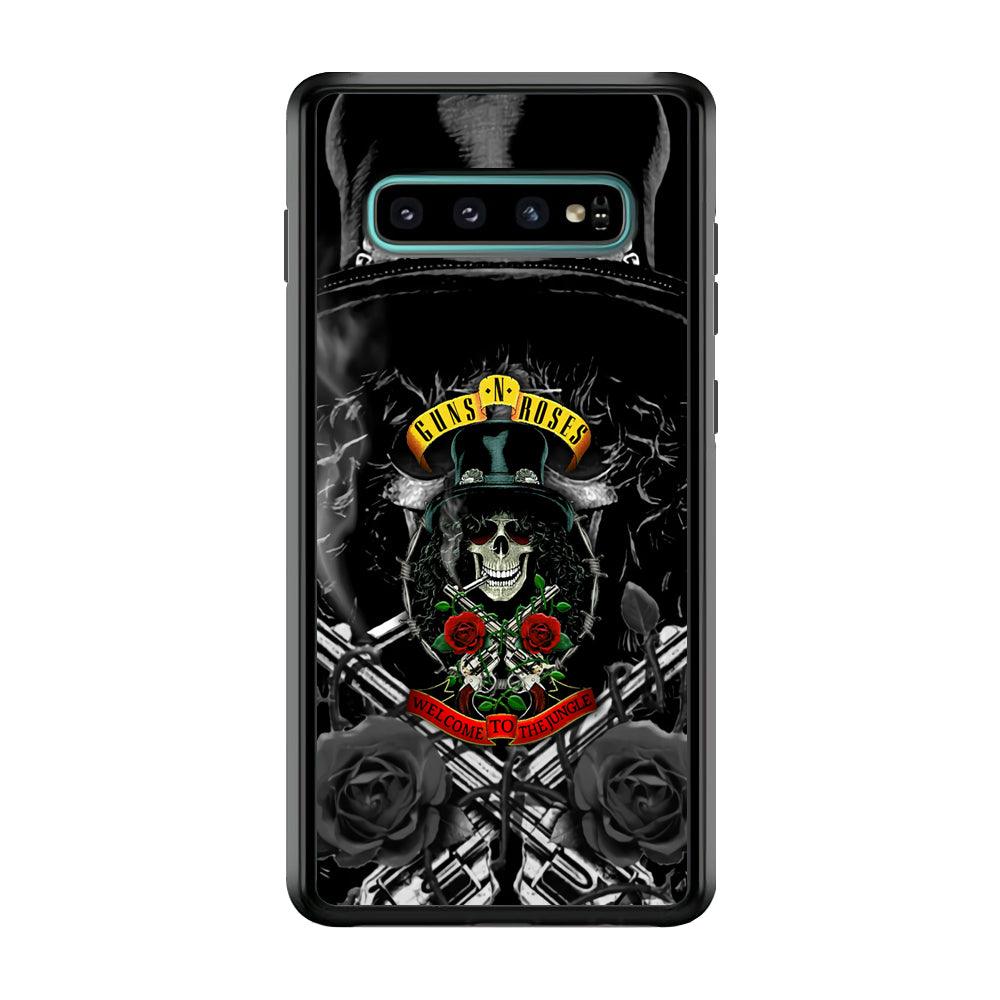 Guns N Roses Smiling Smoker Skull Samsung Galaxy S10 Case-Rubber Black (2D Case)-Oxvistore