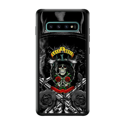 Guns N Roses Smiling Smoker Skull Samsung Galaxy S10 Case-Rubber Black (2D Case)-Oxvistore