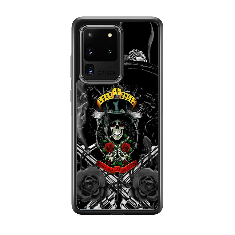 Guns N Roses Smiling Smoker Skull Samsung Galaxy S20 Ultra Case-Rubber Black (2D Case)-Oxvistore