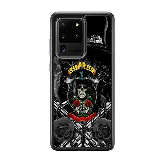 Guns N Roses Smiling Smoker Skull Samsung Galaxy S20 Ultra Case-Rubber Black (2D Case)-Oxvistore