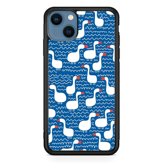 Hand Draw Swan Patern iPhone 15 Case-Rubber White (2D Case)-Oxvistore