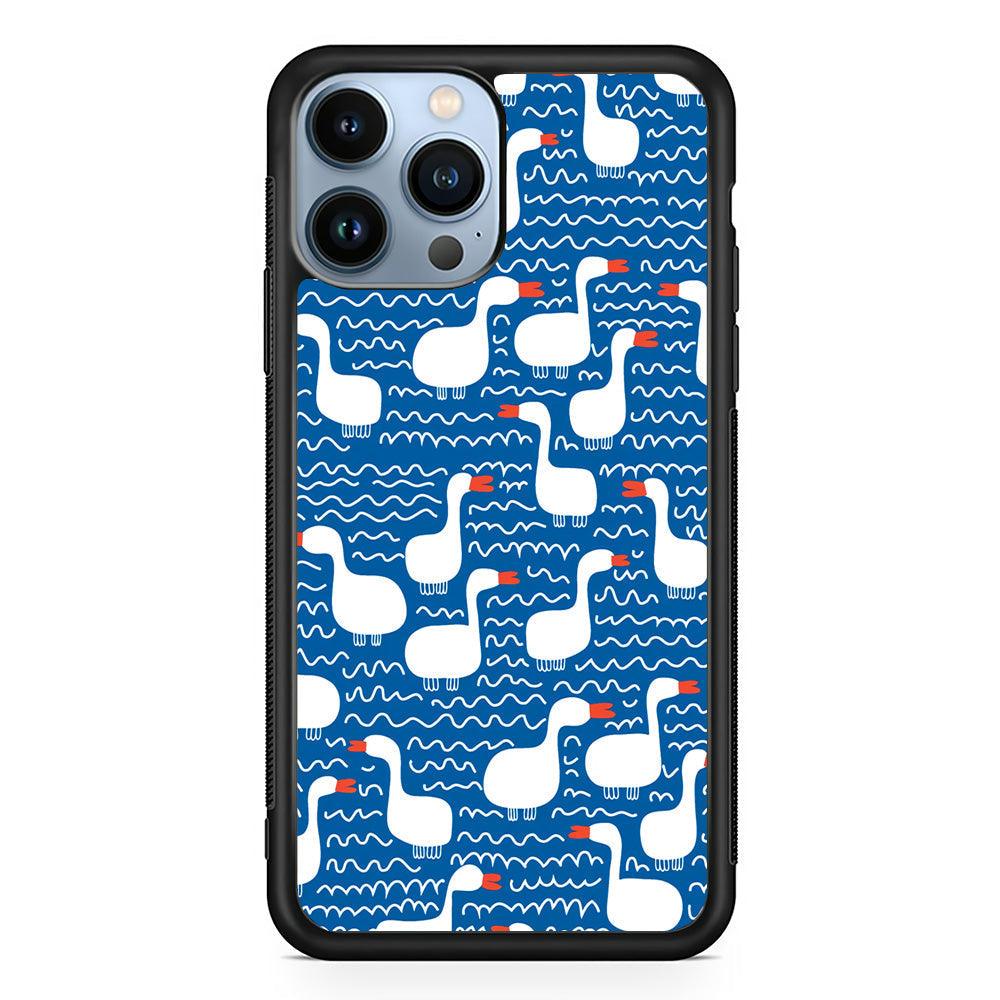 Hand Draw Swan Patern iPhone 15 Pro Max Case-Rubber White (2D Case)-Oxvistore