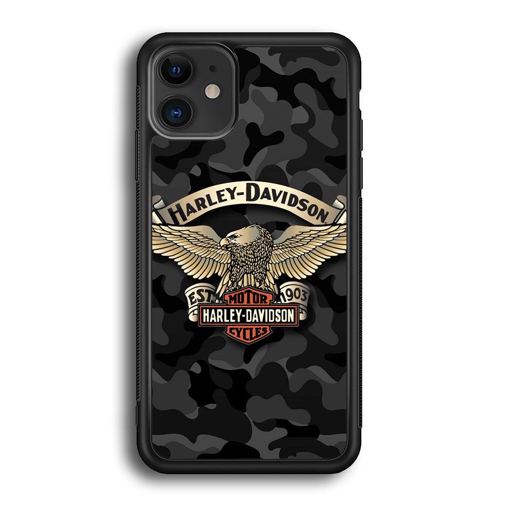 Harley Davidson Black Camoflage iPhone 12 Case-Rubber Black (2D Case)-Oxvistore