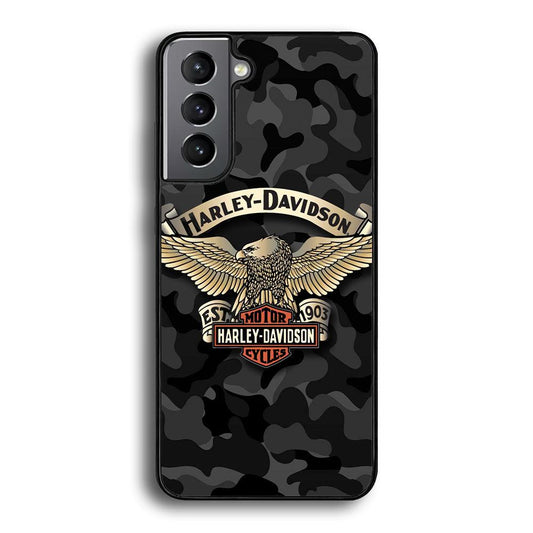 Harley Davidson Black Camoflage Samsung Galaxy S22 Plus Case-Rubber Black (2D Case)-Oxvistore