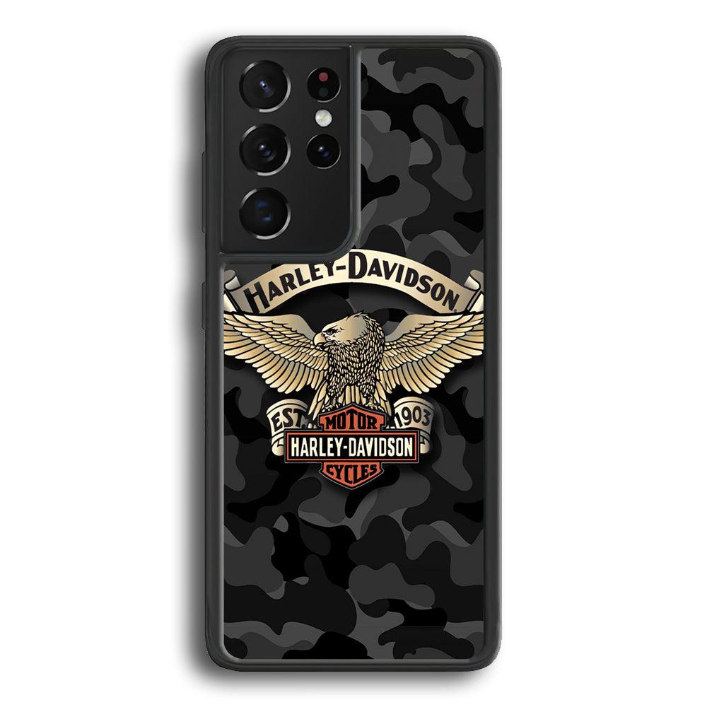 Harley Davidson Black Camoflage Samsung Galaxy S23 Ultra Case-Rubber Black (2D Case)-Oxvistore