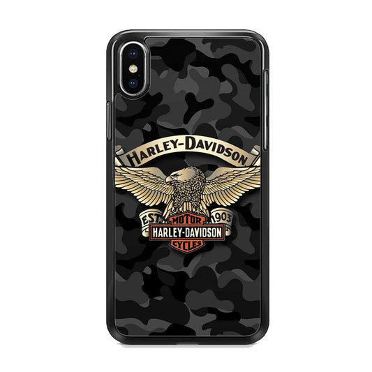 Harley Davidson Black Camoflage iPhone XS MAX Case-Rubber Black (2D Case)-Oxvistore