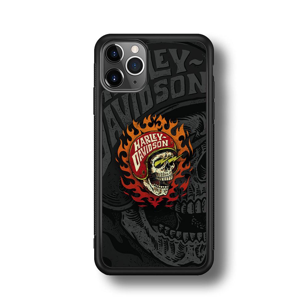 Harley Davidson Flaming Rider iPhone 11 Pro Max Case-Rubber Black (2D Case)-Oxvistore