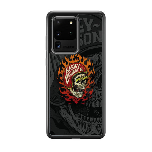 Harley Davidson Flaming Rider Samsung Galaxy S20 Ultra Case-Rubber Black (2D Case)-Oxvistore