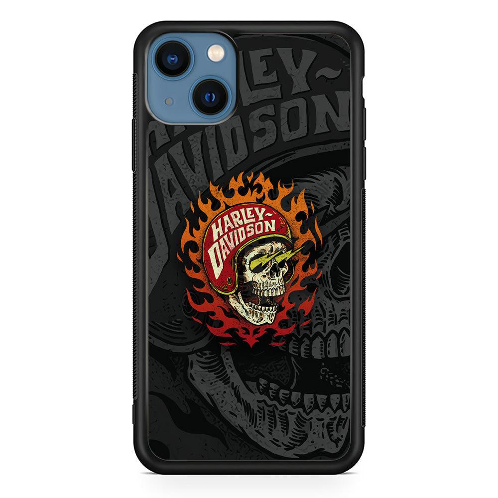 Harley Davidson Flaming Rider iPhone 14 Case-Rubber Black (2D Case)-Oxvistore