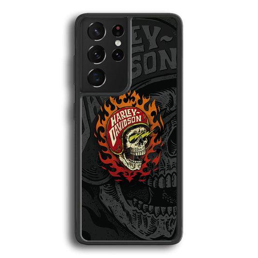 Harley Davidson Flaming Rider Samsung Galaxy S21 Ultra Case-Rubber Black (2D Case)-Oxvistore