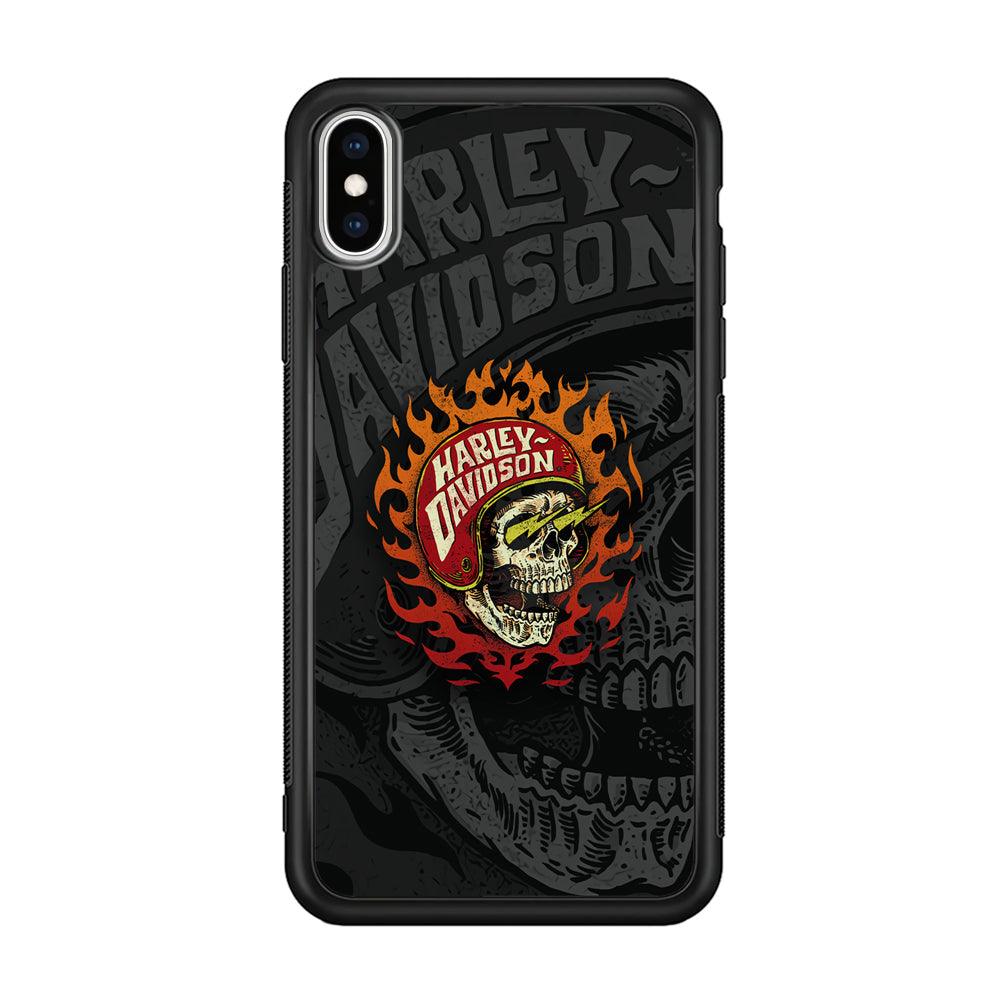 Harley Davidson Flaming Rider iPhone Xs Max Case-Rubber Black (2D Case)-Oxvistore