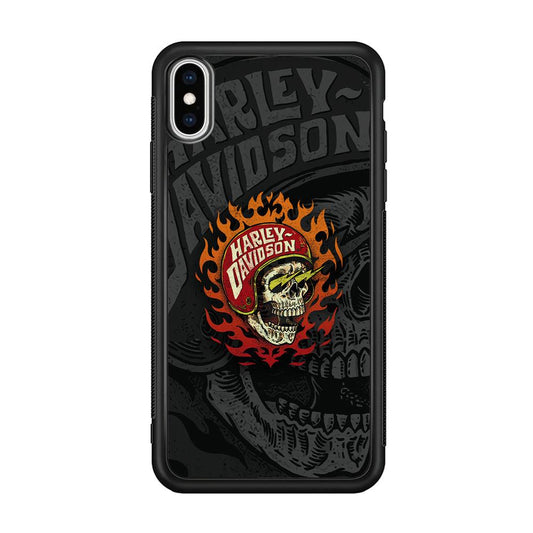 Harley Davidson Flaming Rider iPhone Xs Max Case-Rubber Black (2D Case)-Oxvistore