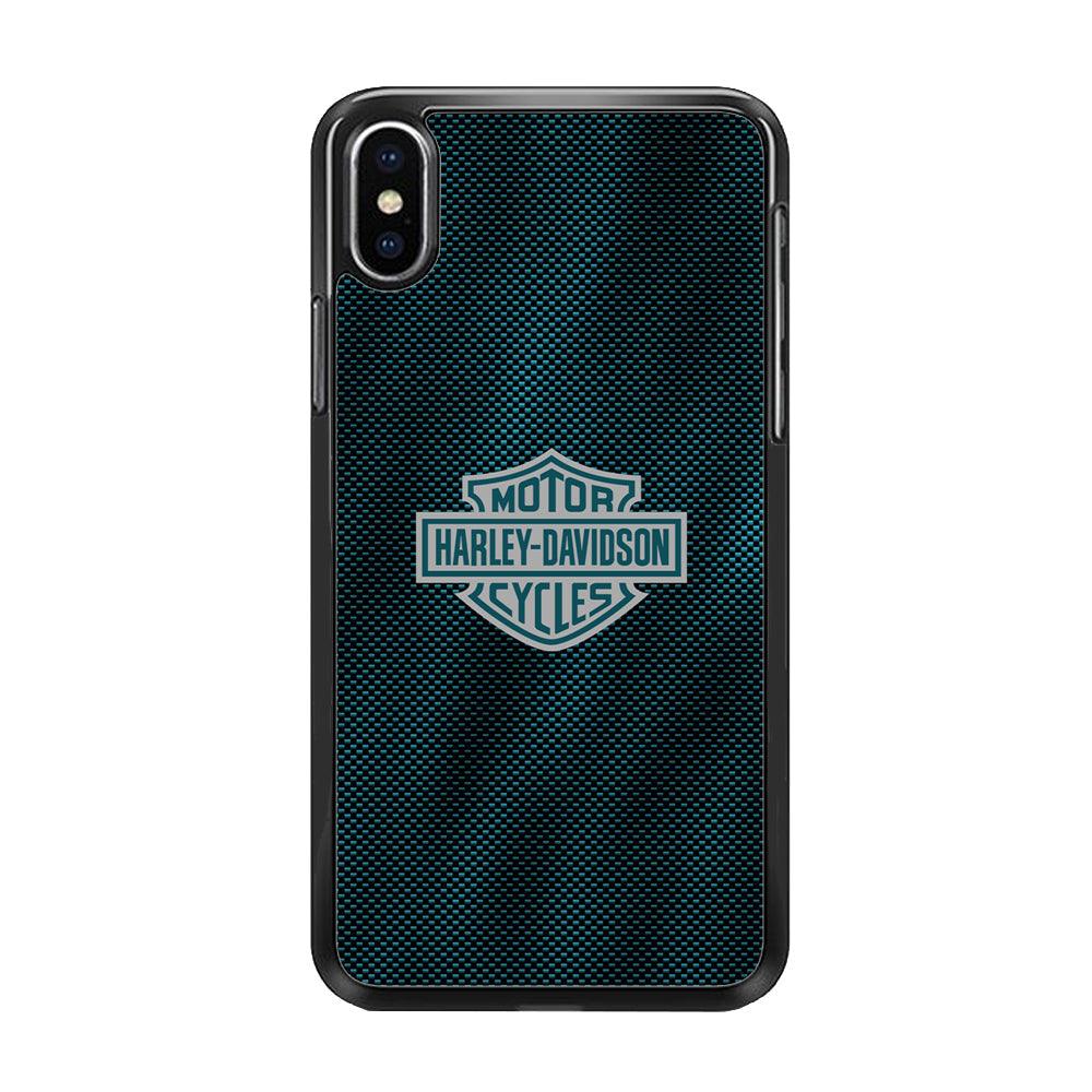 Harley Davidson Shiny Blue Steel iPhone XS MAX Case-Rubber Black (2D Case)-Oxvistore