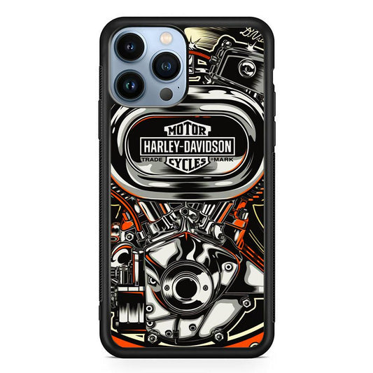Harley Davidson Top Engine iPhone 13 Pro Max Case-Rubber Black (2D Case)-Oxvistore