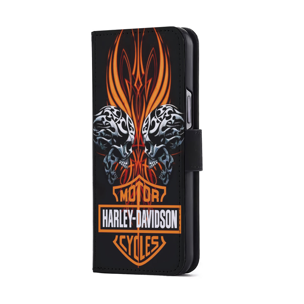 Harley Davidson Two Skull Flip Wallet Phone Case