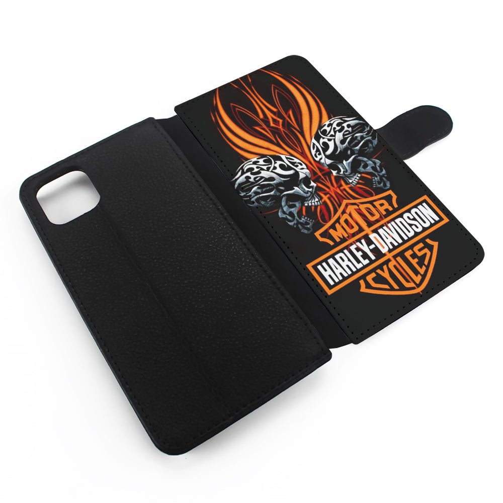 Harley Davidson Two Skull Flip Wallet Phone Case