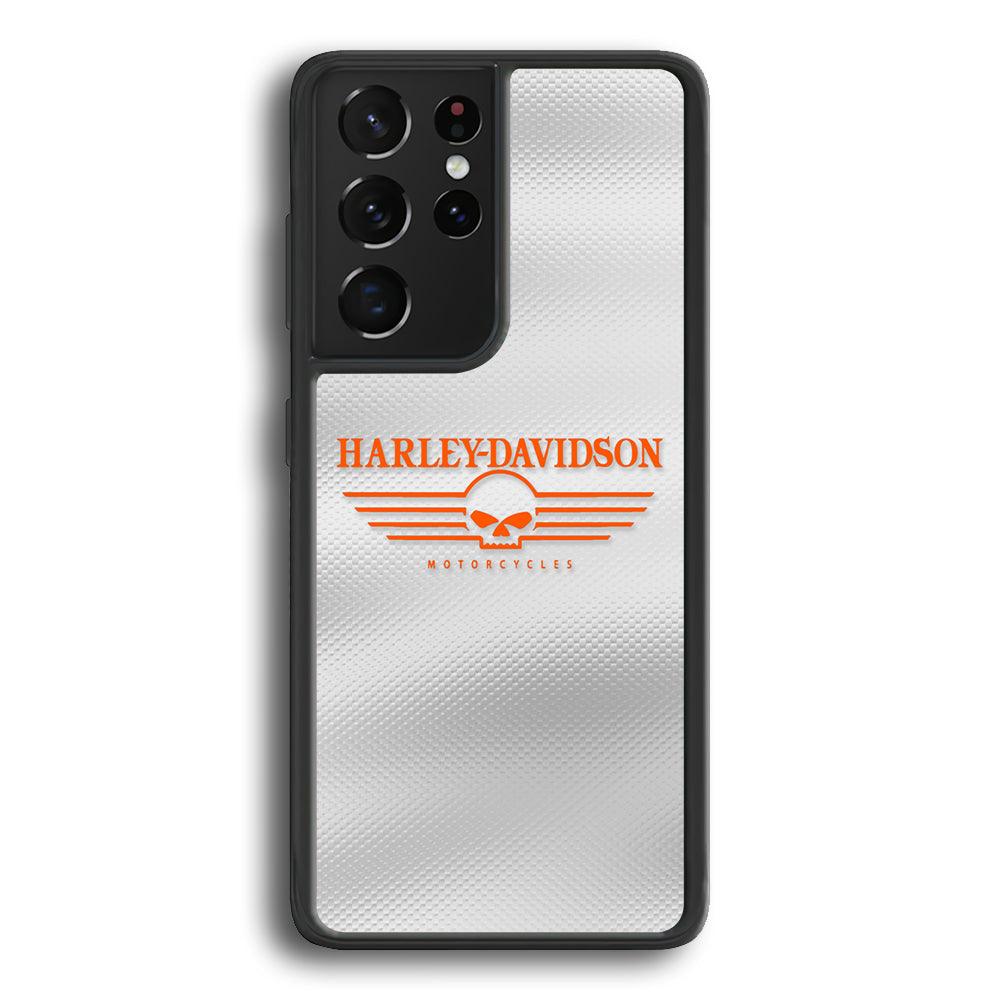 Harley Davidson White Metal Samsung Galaxy S24 Ultra Case-Rubber Black (2D Case)-Oxvistore
