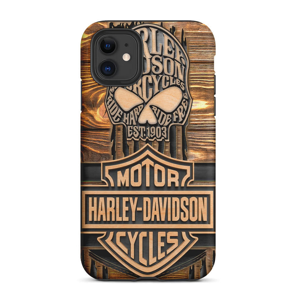 Harley Davidson Wooden Skull 2 in 1 Tough Phone Case