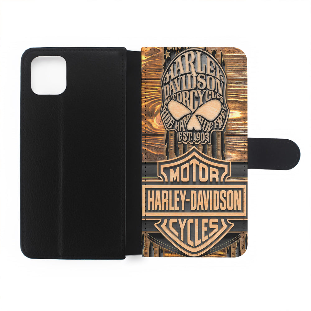 Harley Davidson Wooden Skull Flip Wallet Phone Case