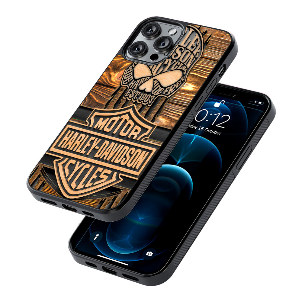 Harley Davidson Wooden Skull 2D Rubber Phone Case