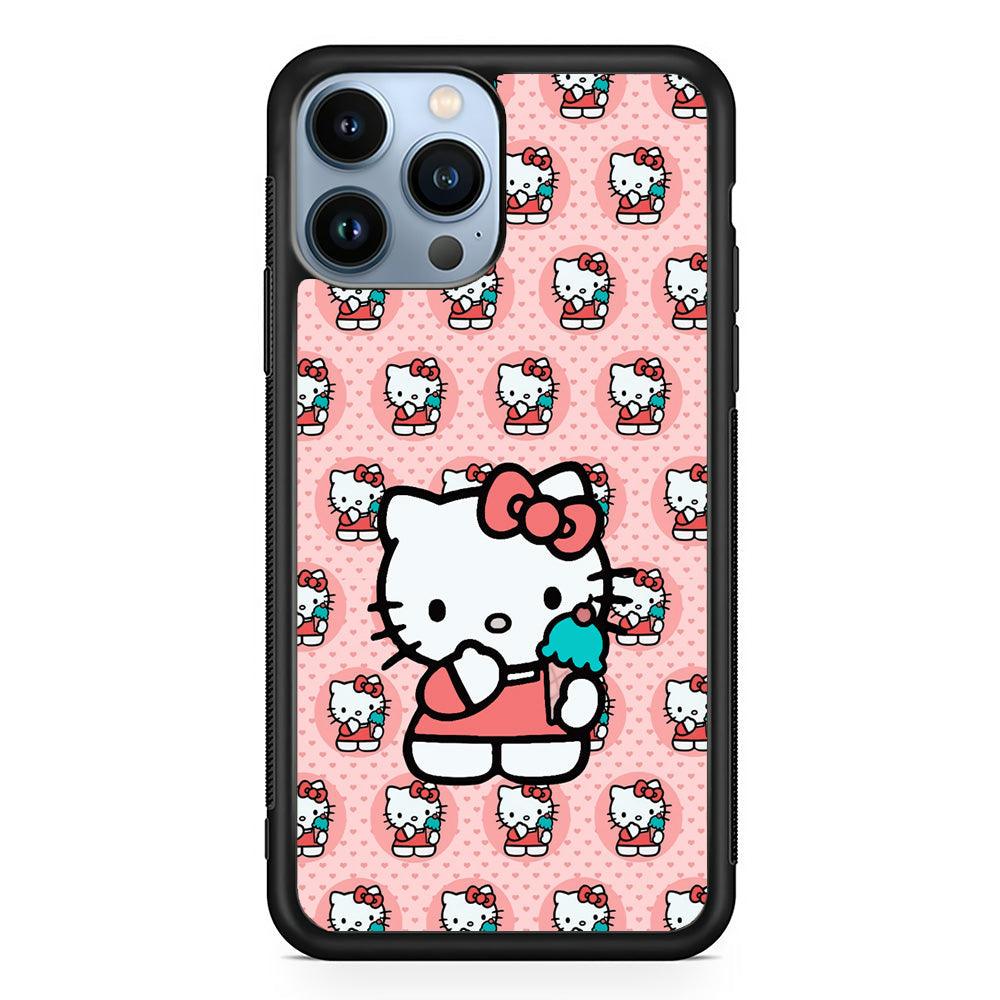Hello Kitty with Blue Ice Cream iPhone 14 Pro Max Case-Rubber Black (2D Case)-Oxvistore