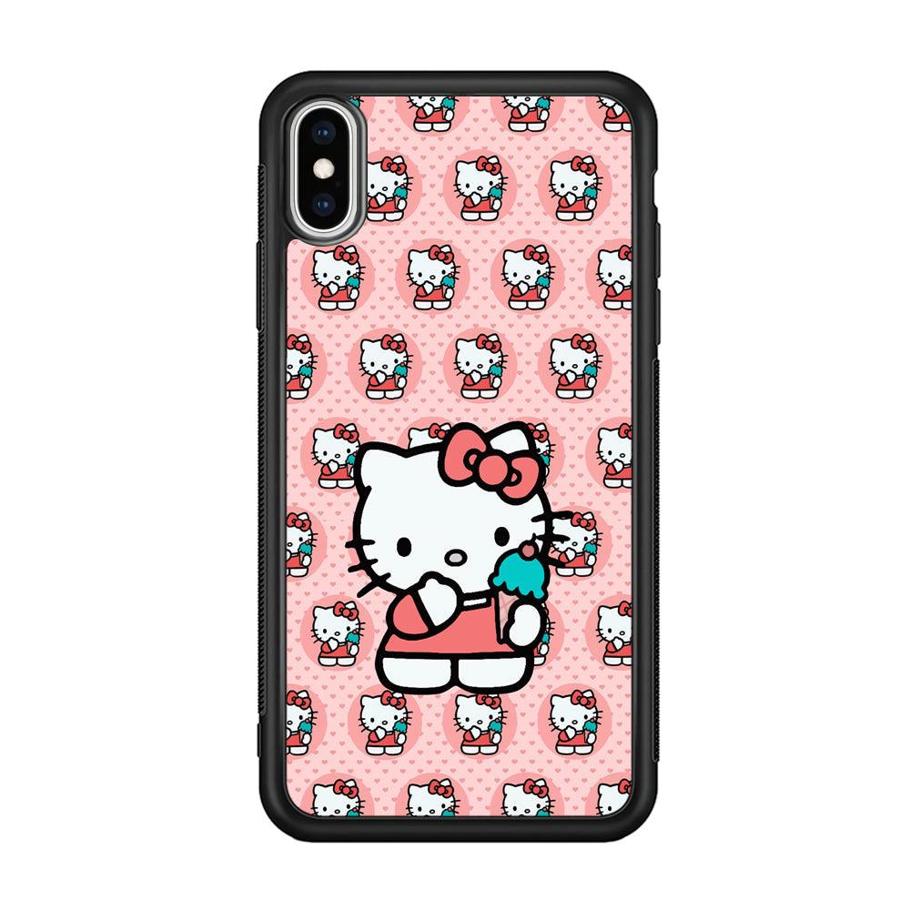 Hello Kitty with Blue Ice Cream iPhone XS Case-Rubber Black (2D Case)-Oxvistore