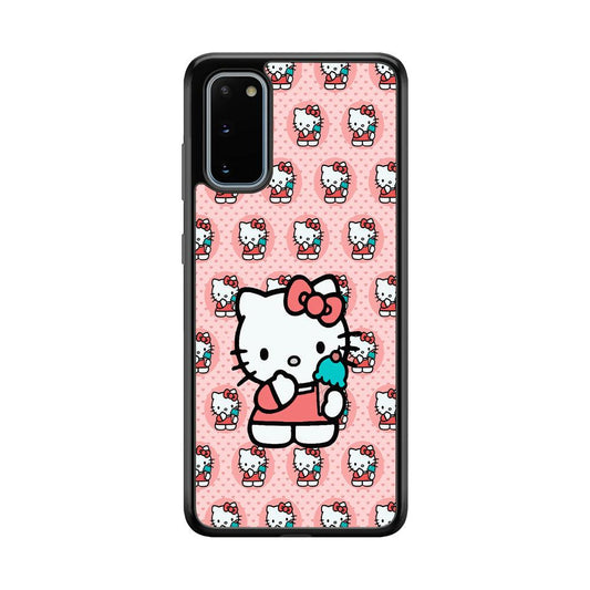 Hello Kitty with Blue Ice Cream Samsung Galaxy S20 Case-Rubber Black (2D Case)-Oxvistore