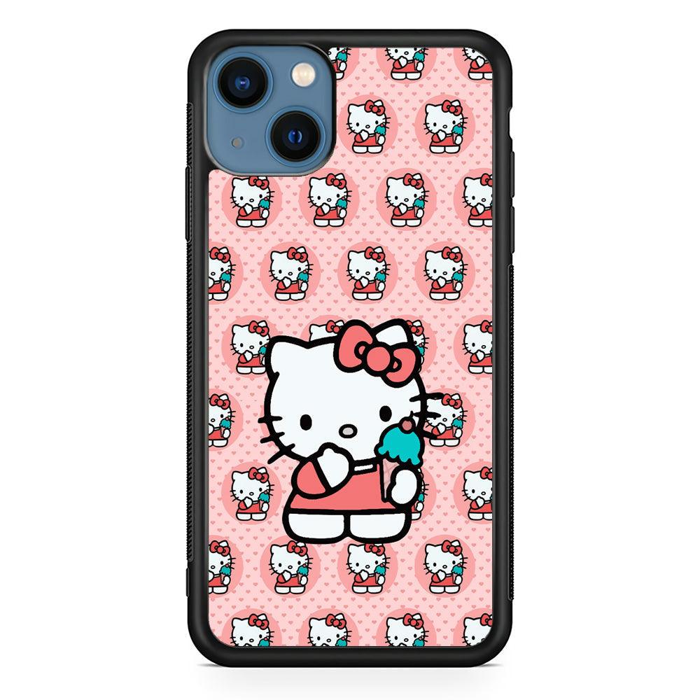 Hello Kitty with Blue Ice Cream iPhone 14 Case-Rubber Black (2D Case)-Oxvistore