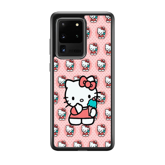 Hello Kitty with Blue Ice Cream Samsung Galaxy S20 Ultra Case-Rubber Black (2D Case)-Oxvistore