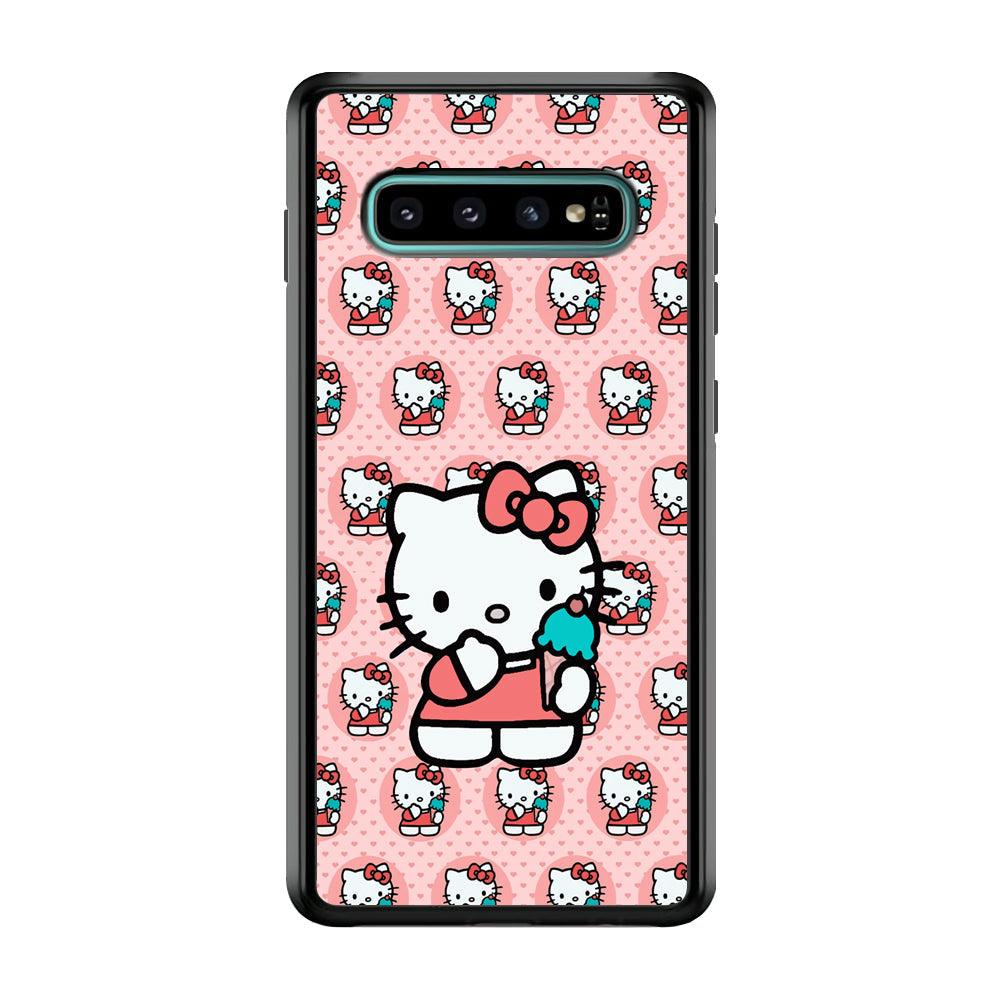 Hello Kitty with Blue Ice Cream Samsung Galaxy S10 Case-Rubber Black (2D Case)-Oxvistore