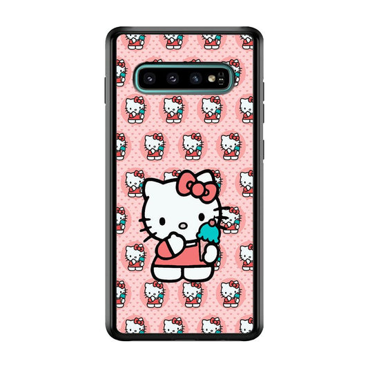 Hello Kitty with Blue Ice Cream Samsung Galaxy S10 Case-Rubber Black (2D Case)-Oxvistore
